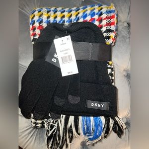 Brand new DKNY hat/scarf/gloves combo